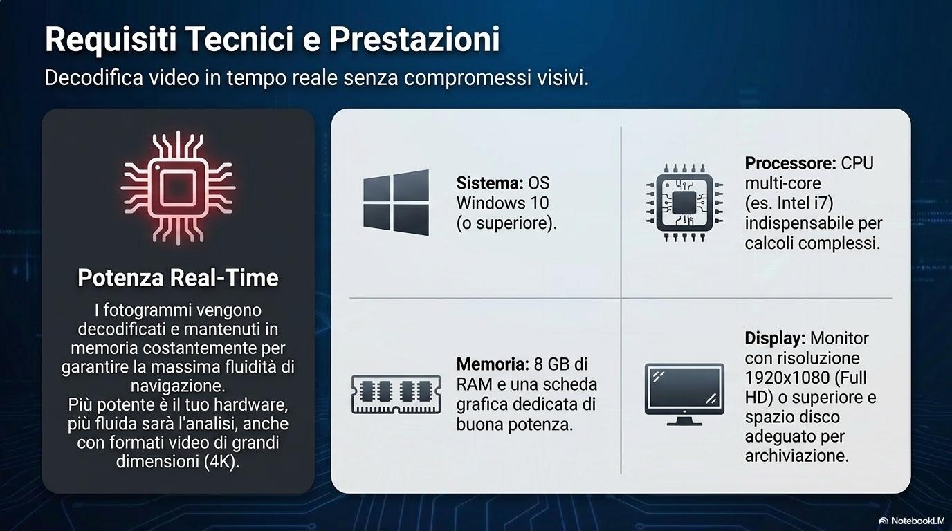Requisiti tecnici e prestazioni BioMovie: Windows, CPU multi-core, RAM, display Full HD